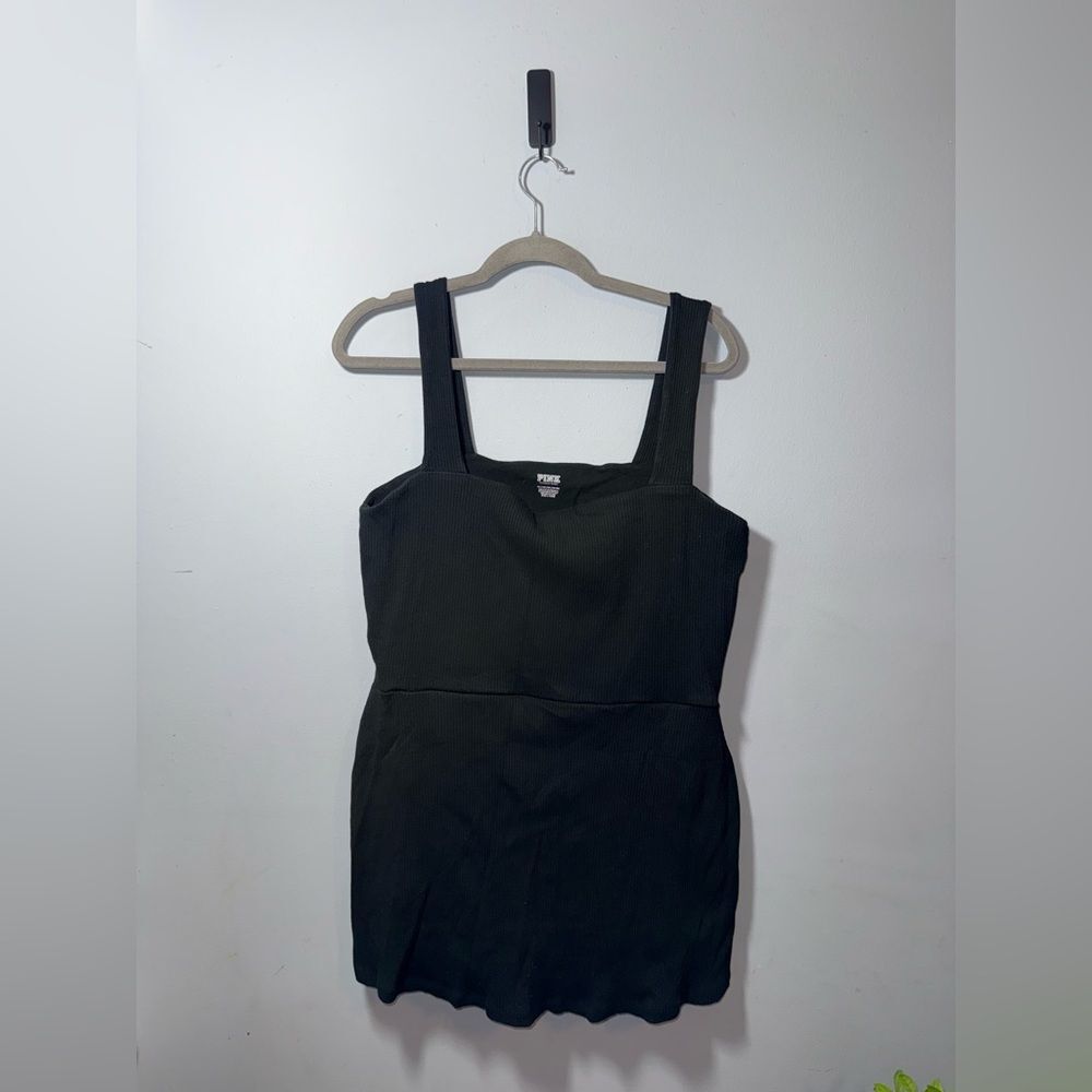 PINK Victoria's Secret womens black ribbed square neck active mini dress romper